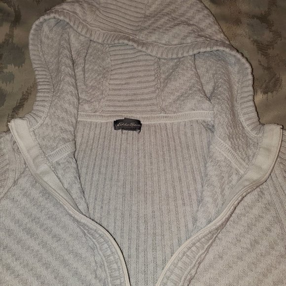 Women's Eddie Bauer White Ribbed Hooded Long Sleeve Sweater (Sz Med) - Picture 5 of 10